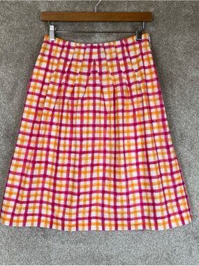 Talbots Skirt Womens 4 Pink Orange Plaid Cotton Flare Lined Side Zip- 4684